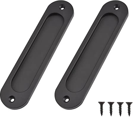 MOROBOR Tirettes ovales encastrées pour portes coulissantes, 2 tirettes encastrées en alliage d'aluminium noir mat pour portes de placard avec vis de montage pour portes de grange coulissantes/15cm