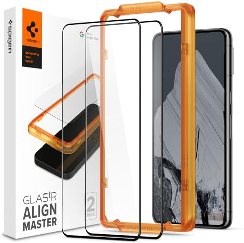 Spigen AlignMaster Cobertura Completa Protector Pantalla para Google Pixel 8 Pro, 2 Unidades, Marco de Alineación incluido, Cobertura Completa, Dureza 9H