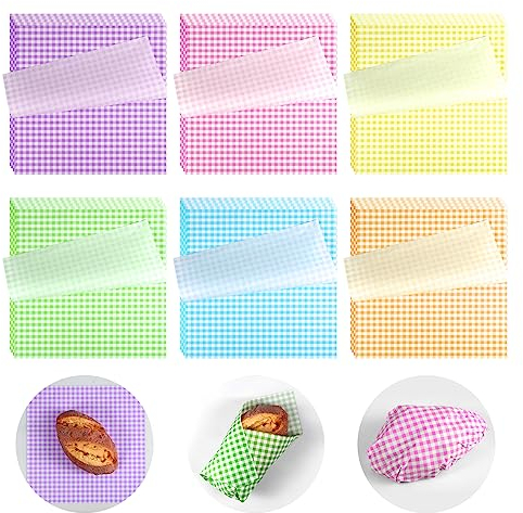 SAVITA 240 Sheets Wax Paper, 12x12 Inch, 6 Colors, Food Basket Liner, Sandwich Wrappers