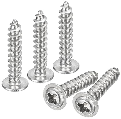 sourcing map ST4x20mm Phillips Pan Head Self-tapping Screw with Washer, 50pcs - 304 Stainless Steel Wood Screw Full Thread (Silver)