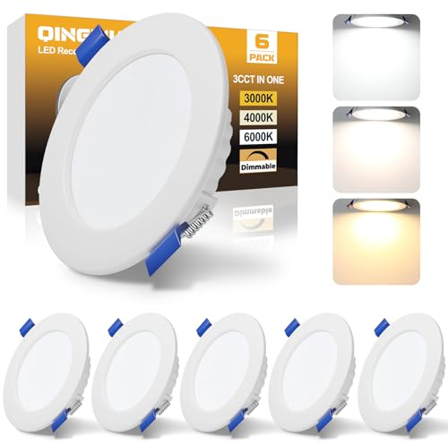LED Einbaustrahler 230V Dimmbar, 6W Ultra Flach IP44 LED Spots Warmweiß Neutralweiß Kaltweiß Deckenstrahler Deckenspots für Badezimmer Küche Wohnzimmer, Weiss, 6er Set