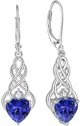 FJ Unendlichkeit Keltischer Knoten Ohrringe - 925 Sterling Silber Hängend Tansanit Dezember Geburtsstein Irischer Glücksschmuck Geschenke für Frauen