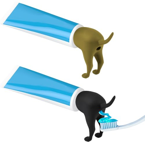 Vibbang 2Stück Pooping Dog Butt Zahnpasta-Aufsatz, Lustige Zahnpastakappen, Kreative Zahnpastaspender, Streich-Geschenk, Badezimmer Dekoration für Familie, Kinder und Erwachsene (A)