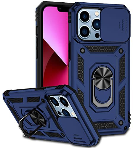 QIWEIQING Compatible with iPhone 13 Mini Case, Military Grade Heavy Duty Protection Case with Magnetic Rotatable Ring Kickstand Slim Fit Matte Back Hard Cover for iPhone 12 Mini.Blue JXT