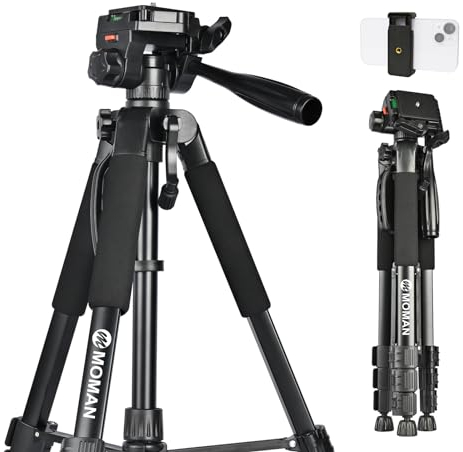 Moman Treppiedi Fotocamera, TP59F Camera Treppiede in Alluminio Leggero con Testa di 150cm di Altezza Treppiede Fotografico DSLR Massima 5KG Treppiede da Viaggio Portatile Regolabile
