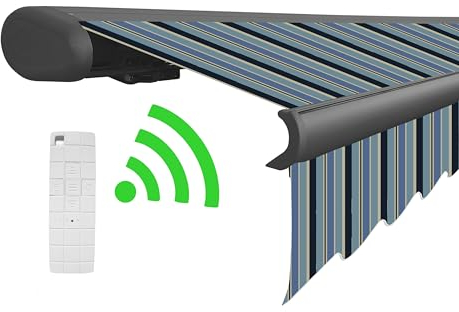 Arilco Elektrische Vollkassettenmarkise Kassettenmarkise Gelenkarmmarkise Markise Sonnenmarkise Sonnenschutz in vielen Farben und Größen wählbar in der Kassettenfarbe Anthrazit (5x3,5m Marine)