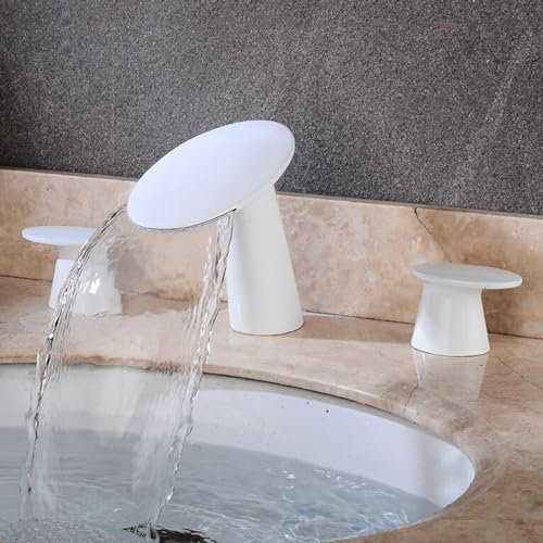 Robinet 3 Trous Lavabo Salle de Bain Cascade Laiton 2 Poignées 3 Trous Robinet de Lavabo-Blanc