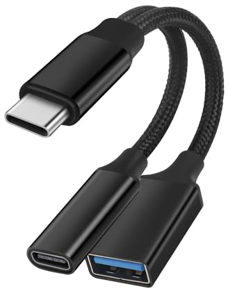GELRHONR Adaptador de carga USB C OTG, divisor USB-C 2 en 1, cable de carga tipo C corto con USB hembra y USB C hembra, para teléfono inteligente, Laptops, ventilador USB, impresora (Black)
