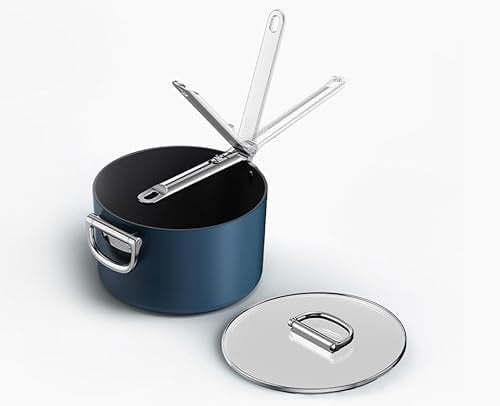 Joseph Joseph Space 23 cm (5,4 qt) pentola antiaderente con manico pieghevole e coperchio, compatibile con l'induzione