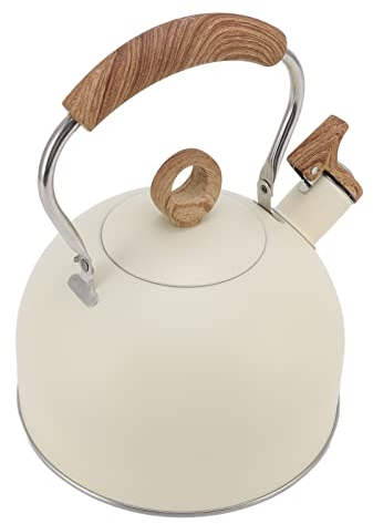 Tetera de Acero Inoxidable de Gran Capacidad, 2,5 L, Silbante,Ergonómico Multifuncional, Adecuada para Estufa Eléctrica y de Gas (Beige)