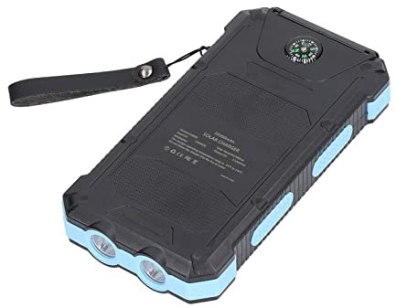 Power Bank Solare Blu da 30000 MAh con Torcia da Campeggio a LED Caricatore Portatile Ed Efficiente Per Escursionismo All'aperto Per La Ricarica in Movimento