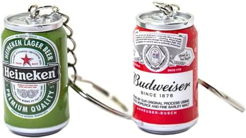 EACTEL Lot de 2 porte-clés en forme de canette de bière en forme de canette de bière, pour couples, sac à dos, bijoux, accessoires de clé de voiture, Vert, F