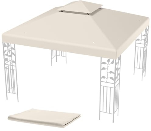 COSTWAY 3x3m Ersatzdach für Pavillon | Pavillondach Ersatzbezug mit Kamindach, Ablauflöchern & Klettverschlüssen (Hellbeige)