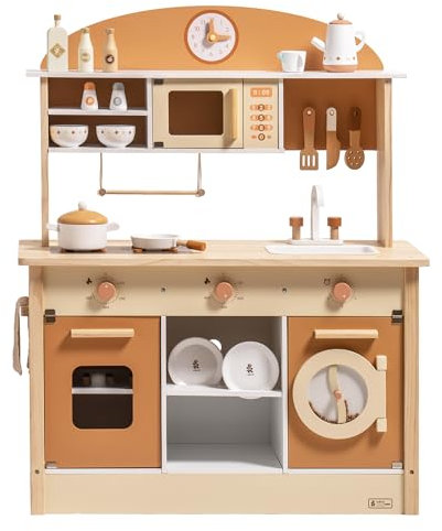 ROBUD Puppenküche aus Holz,Küche Spielset, Kleinkind Küche Set für Alter 3+