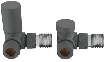 WarmeHaus 15mm Round Head Corner Radiator Valves Angled Towel Rail Valve + Lockshield Valve Anthracite