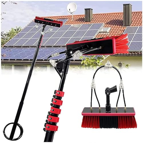 Juego de postes alimentados por agua con manguera de ducha, cepillo telescópico de 6-12m, poste de limpieza de ventanas, herramienta de limpieza de paneles solares for ventanas más limpias al aire lib