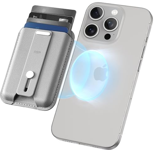 ESR for MagSafe Wallet, iPhone Wallet with 5-Card Holder, Secure-Grip Finger Loop, Magnetic Wallet for iPhone 16/15/14/13/12 Series, Not for 13/12 mini, Vegan Leather,Grey