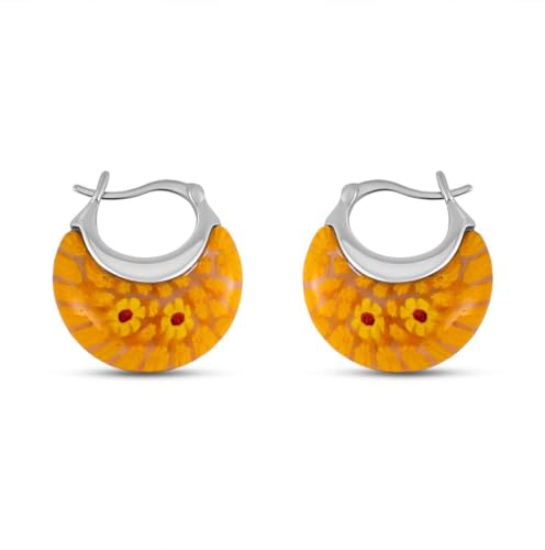 SHOP LC Muranoglas-Creolen für Damen, bunte Millefiori-Blumenohrringe, Boho-Schmuck mit Gänseblümchen-Print, vergoldete leichte Ohrringe, trendiges Sommergeschenk für Damen