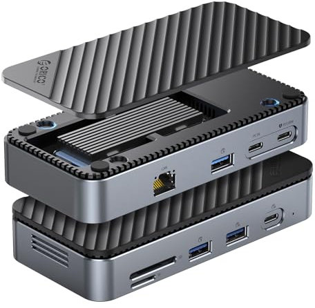9 en 1 Hub USB C con Carcasa SSD M.2 NVMe a 10 Gbps, ORICO Estación de Acoplamiento Sin Herramientas con Ventilador Incorporado, Gigabit Ethernet, 100W PD, SD/TF, 2* 5Gbps USB A, 10Gbps USB C & USB A