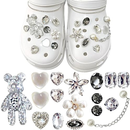 VEGCOO 25 Pcs Shoe Charms for Clog Shoes, Metal Bling Crystal Rhinestone Clog Sandals Decorations Charms, Shining Shoe Decoration Charms for Women Girls Boys Kids Birthday Christmas Party Gifts