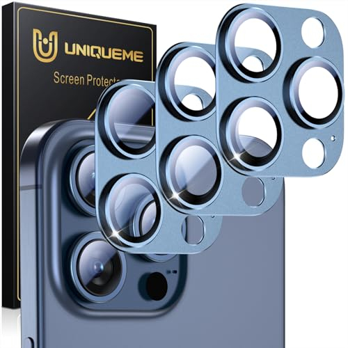 UniqueMe per iPhone 15 Pro/iPhone 15 Pro Max Pellicola Protezione Fotocamera - HD Schermo, la Fotografia con Flash non è Influenzata, Anti-graffio, Durezza 9H - 3 Pezzi - blu navy