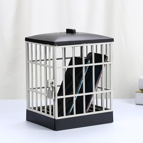 Dpofirs Phone Lock Box with Timer, Cell Phone Jail, Mobile Phone Jail with Timer Cell Phones Prison Lock Up Safe Smartphone Stand Holder Classroom Home Table Office Storage Gadget (Black