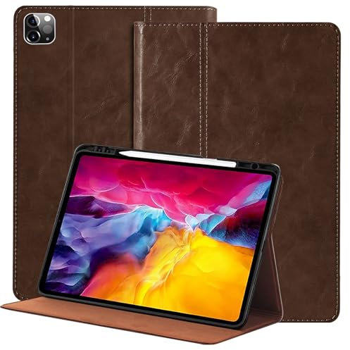 NANRUIL Hülle für Ipad Pro 12,9 Zoll 6./5./4./3.Gen 2022/2021/2020/2018 Echtes Leder Tablet Schutzhülle Case Cover,mit Stifthalter und Auto Wachen/Schlafen.Dunkelbraun