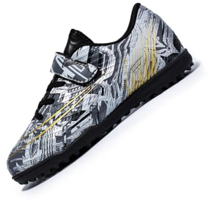 Puvvtyi Kids Football Boots,Anti-Slip Foot Shoes Laceless,Unisex Boys Girls Football Trainers Black