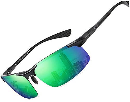 DUCO Herren Polarisierte Sonnenbrille mit Metallrahmen und Kohlefaser Brille Beine Männer Sonnenbrillen Sportbrille Fahrerbrille UV400 CAT 3 8277 (Schwarz Rahmen Revo Grün Linse)