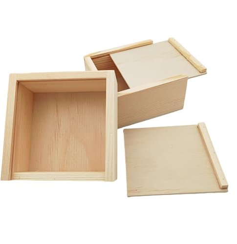 Anktily Aufbewahrungsbox aus unlackiertem Holz mit Schiebedeckel, blanko, Naturholz, Behälter für Schmuck, DIY, Kunst und Handwerk, Hobby, 2 Stück (10 x 10 x 5 cm)