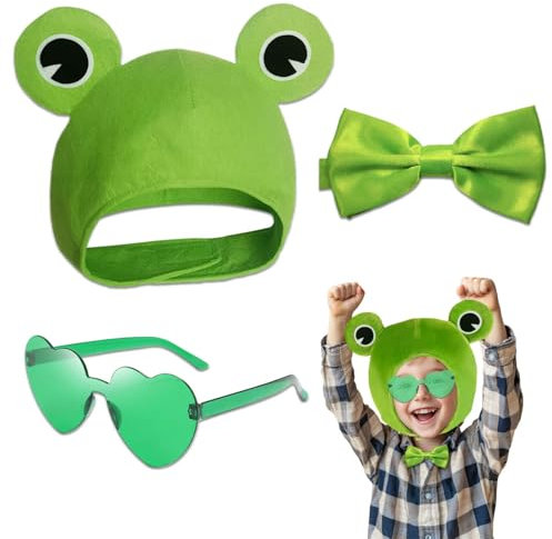 Froschhut mit großen Originalaugen ,Frosch-Kostümset für Erwachsene und Jugendliche – Mit Frosch-Hut, beweglichen Ohren, und Propeller-Mütze,Perfekt für Festivals, Halloween, und Kuh-Kostüm-Partys