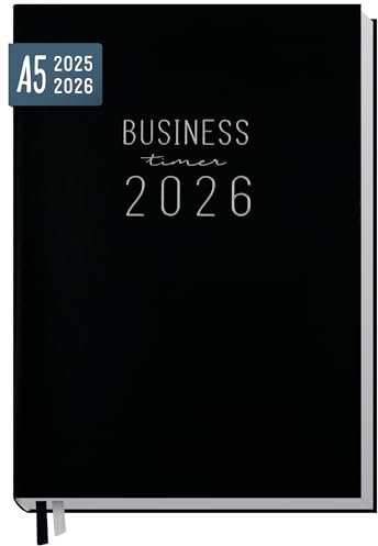Häfft® Business-Timer 2025/2026 A5 Schwarz Buchkalender 18 Monate: Juli 2025 bis Dez. 2026 - Terminplaner, Wochenkalender, Terminkalender, Wochenplaner - nachhaltig & klimafreundlich