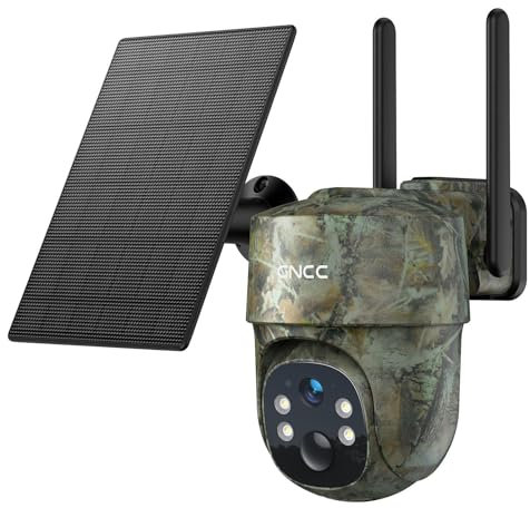 GNCC 4G LTE Solar Wildkamera mit Bewegungsmelder, Akku Überwachungskamera mit SIM Karte & SD Karte,Wildkamera mit Handyübertragung App Kabellos mit 2K Farb-Nachtsicht,355° Schwenkbar,IP66 Wasserdicht