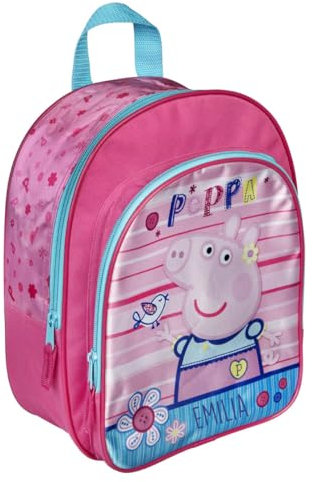 Kindergartenrucksack Peppa Pig - Personalisiert mit Name - Rucksack Kinder mit Vortasche 2 Fächer