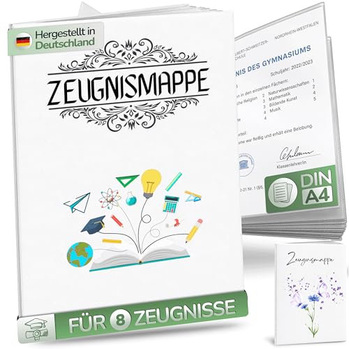 Zeugnismappe Jungen & Mädchen - Besonders Widerstandsfähig inkl. Extra dicke Folien. Zeugnismappe A4 -Schulzeugnisse knicksicher & ordentlich aufbewahren. Ideal für Schule & Grundschule.