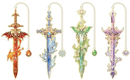 4pcs Fantasy Sword Bookmarks for Books, Journals, Planners - Cool Metal Book Markers for Reading Women & Men, Unique Book Marks Gifts for Book Lovers, Reading Accessories for Students & Adults & Kids