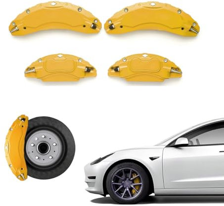 4pcs Car Wheel Brake Caliper Cover Stickers For Land Rover Range Rover Sport 2014-2024, Aluminum Brake Pads 3d Style Front Rear Exterior Body Kit With logo pattern,C Yellow