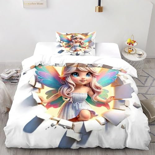 SOBKLIDE Spirit Bettbezug Set Bettwäsche Kinderbettwäsche-Set Reißverschluss Mit Kissenbezug Betten Set Blumendruck Für Jugendliche Kinder Schlafzimmer Single(135x200cm)