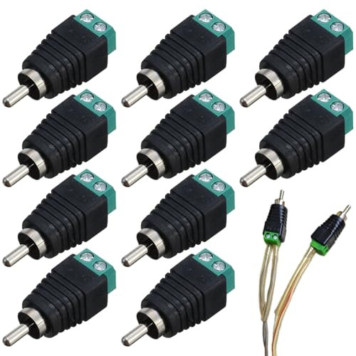 RLMVGBX Phono RCA Male Plug to AV Screw Terminal Audio Video Connector Speaker Wire to Subwoofer Adapter, Solder free RCA Male to Speaker Wire, 10PCs, Green
