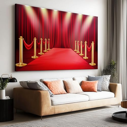 Generisch Leinwand Bilder 120 x 60 cm (L x B) für Schlafzimmer Wohnzimmer Deko, Vintage Struktur Podium Roter Teppich Kunstdruck Wandbild, Rot Moderne Wand Dekoration Poster ohne Rahmen