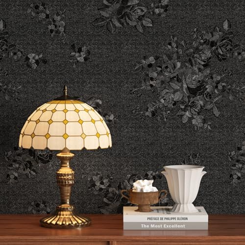 FunStick Wall Wallpaper Self-Adhesive Flowers Rose Black Vintage Adhesive Film Bedroom Bathroom Wall Waterproof Adhesive Film Furniture Flowers Structure Furniture Film Self-Adhesive Black Rose 40 cm