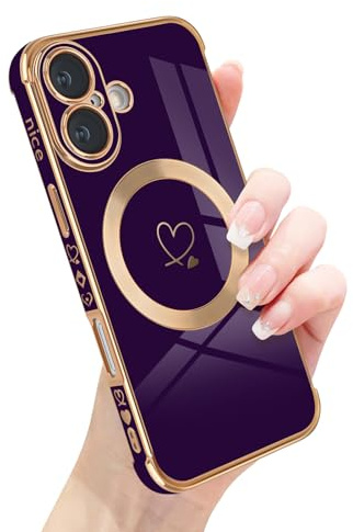 Newseego für iPhone 17 Hülle 6,3 Zoll Süßes Herz Muster, Dunkles Lila | Magnetische, Kompatibel mit MagSafe, Weiche TPU, Ästhetisch Niedlich Design, für Mädchen Frauen, Stoßfeste Handyhülle