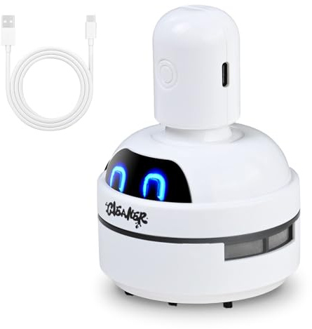 Portable Mini Desk Vacuum Cleaner with Handle, 3-Speed High Suction Power, USB Rechargeable Desktop Hoover for Keyboard, Home, Office, Car Use - White