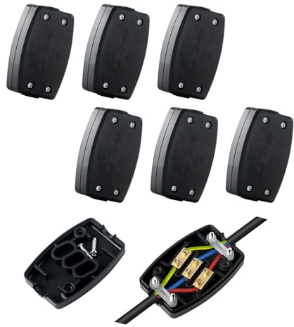 6 Pcs 3 Terminal Electrical Junction Box, Power, 13A 250V Electrical Connectors for Indoor Lighting, Flex Connector 3 Core Cable Joiner (Black)