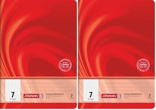 BRUNNEN Schulheft Premium Vivendi | A5, Lineatur 7, 16 Blatt, rot (Packung mit 2)