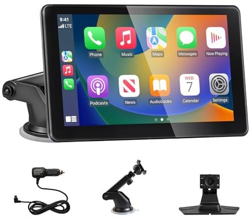 Carplay Display Autoradio, 7 Zoll HD IPS Android Auto Display, Wireless Apple Carplay Bildschirm mit Bluetooth 5.3, AUX, FM, Unterstützt MirrorLink, Airplay, GPS-Navigation, Sprachsteuerung