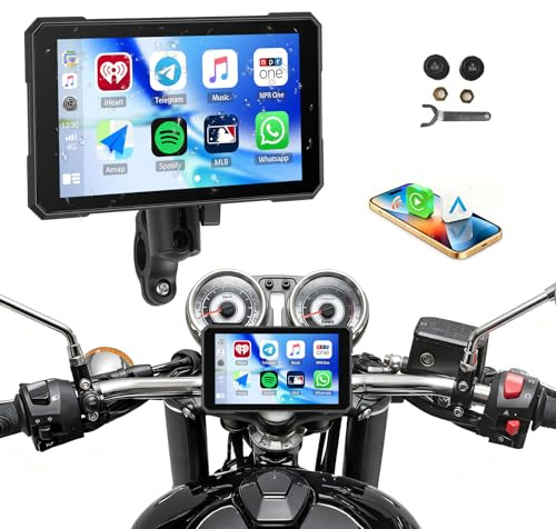 【2026 Upgrade】 CAMECHO Motorrad Wireless Carplay & Android Auto für Motorcycle,5 Zoll IP67 Wasserdichter HD Touchscreen für Motorräder mit Druckdetektion Navigation/Mirror-Link/Bluetooth/EQ