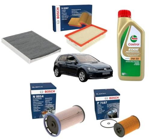 Kit Tagliando compatibile con Golf 7 VII 1.6 2.0 TDI E GTD 5 LT Olio Castrol Edge 0w30