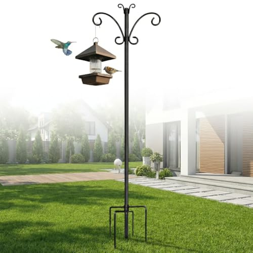 Hoofun Schäferhaken Garten Vogelhaus Ständer, 92in/234cm Höhe | mit Schmetterlingskopf & verstärktem Erdspieß, aus 19mm dickem Metallrohr Outdoor für Laternen, Solarlichter