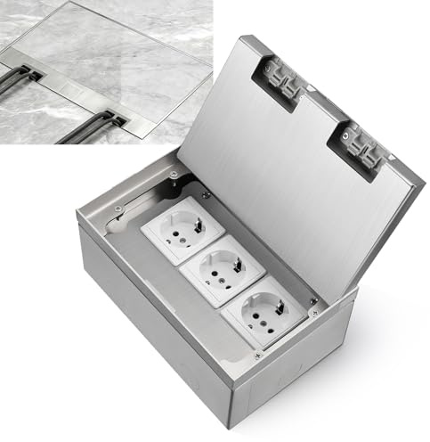 Toma de suelo de 16 A, 3 enchufes, caja de enchufe empotrable al suelo, impermeable al agua y al polvo, para cocina, salón, oficina, sala de reuniones, 4000 W/10 A/240 V, acero inoxidable